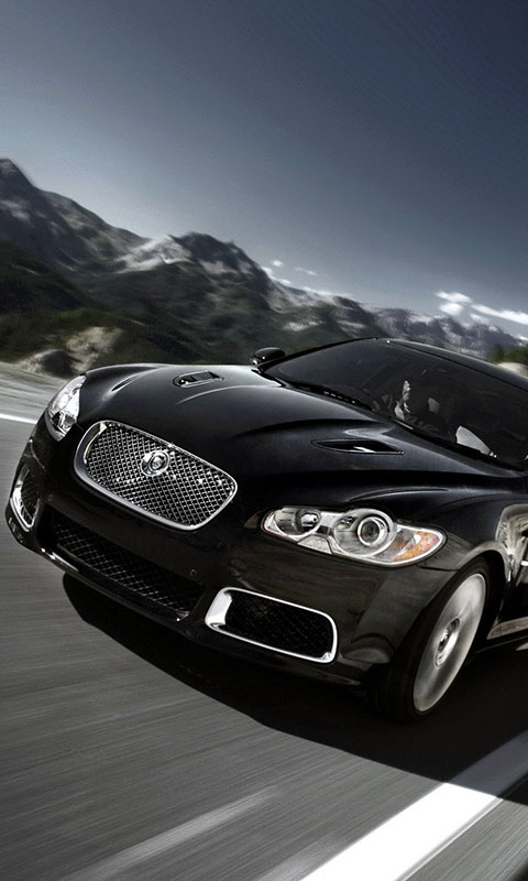 Картинка горы, Jaguar, автомобиль, черный, скорость 480x800